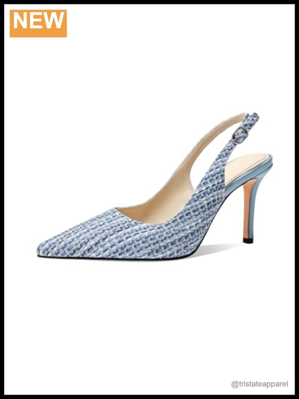 Woven-Look Slingback Pumps 3.35 Inch Pointed Toe Stiletto Heels PU Sling Back